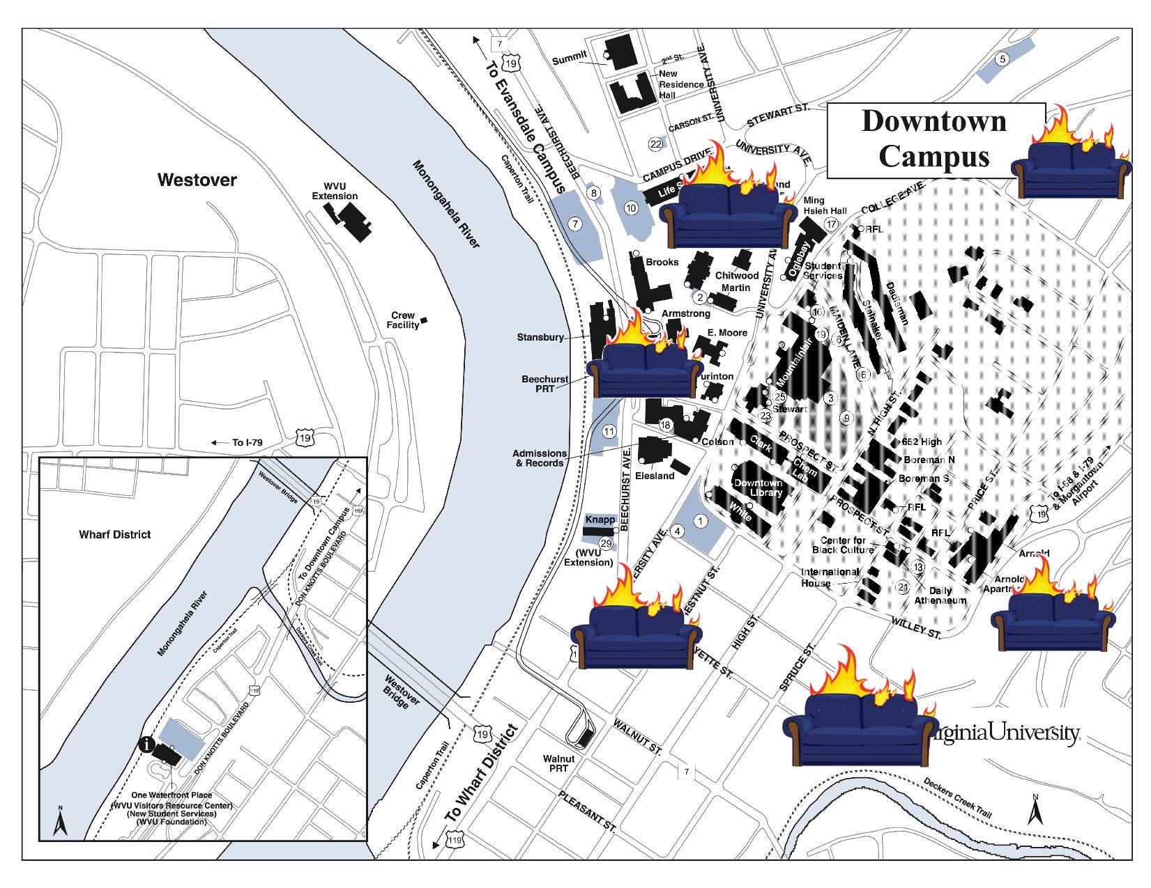 Deadspin A Handy Map Of Where To Burn Your Couches When WVU Beats
