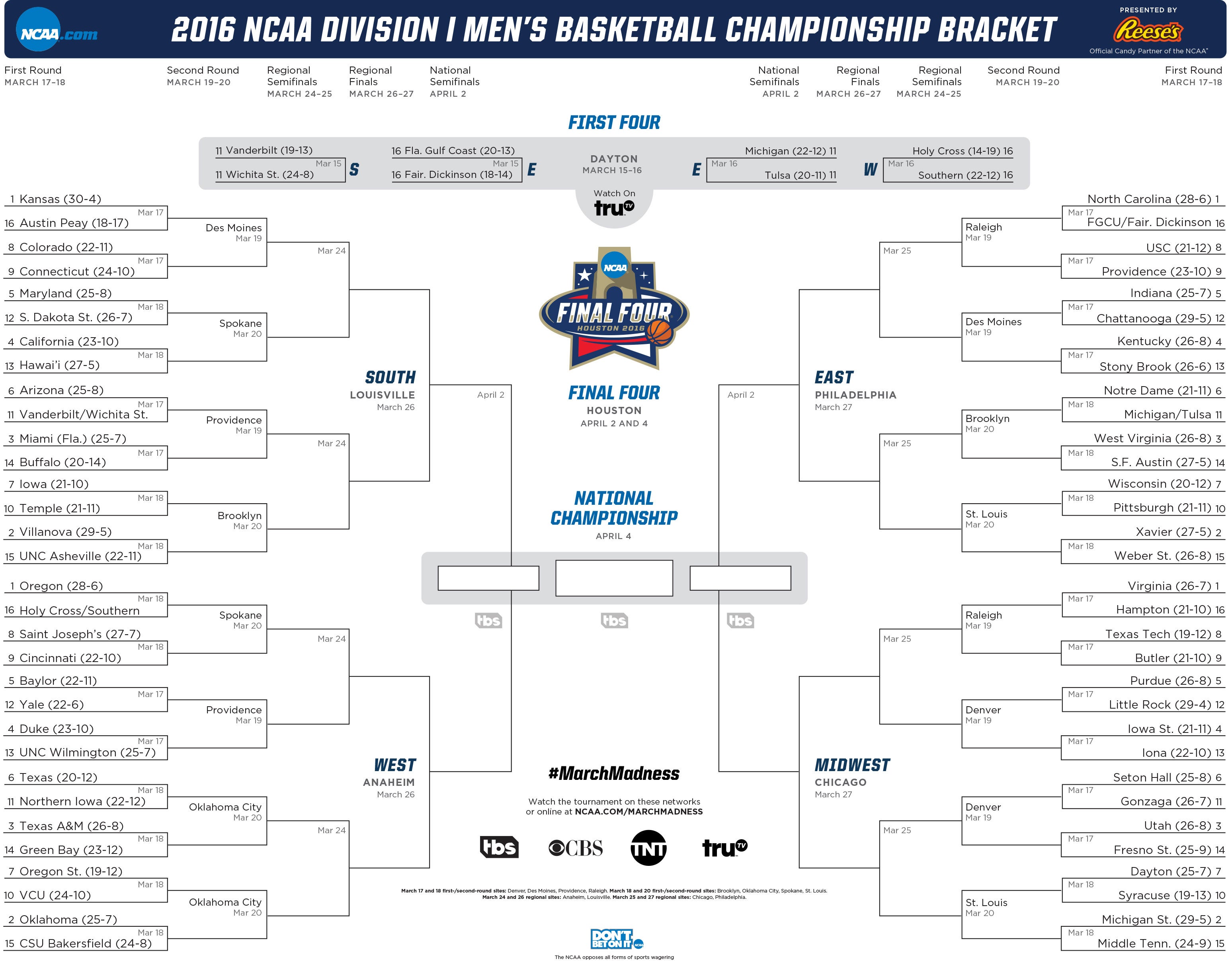 Deadspin | Download Your Printable NCAA Tournament Bracket Here