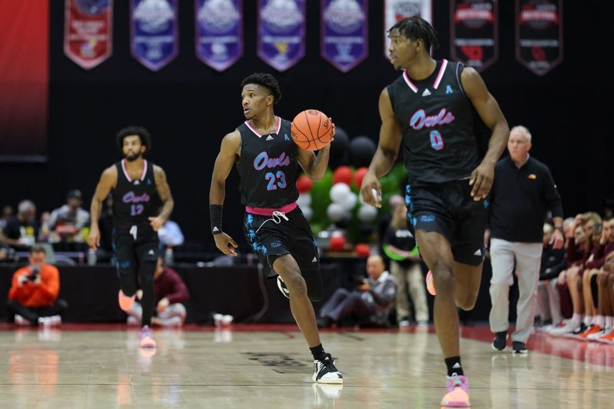 Nov 26, 2023; Kissimmee, FL, USA;  Florida Atlantic Owls guard Brandon Weatherspoon (23) looks to pass the ball against the Virginia Tech Hokies in the second half during the ESPN Events Invitational Championship game at State Farm Field House.