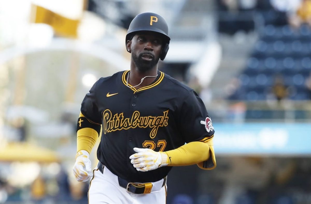 Apr 22, 2024; Pittsburgh, Pennsylvania, USA;  Pittsburgh Pirates designated hitter Andrew McCutchen (22) circles the bases after a solo home run against the Milwaukee Brewers during the first inning at PNC Park.