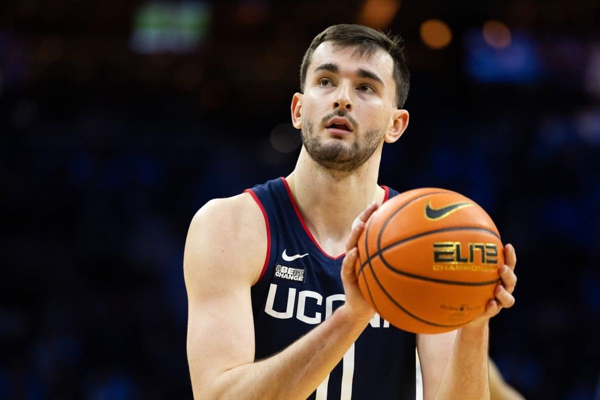 Jan 20, 2024; Philadelphia, Pennsylvania, USA; Connecticut Huskies forward Alex Karaban (11) during the first half against the Villanova Wildcats at Wells Fargo Center.