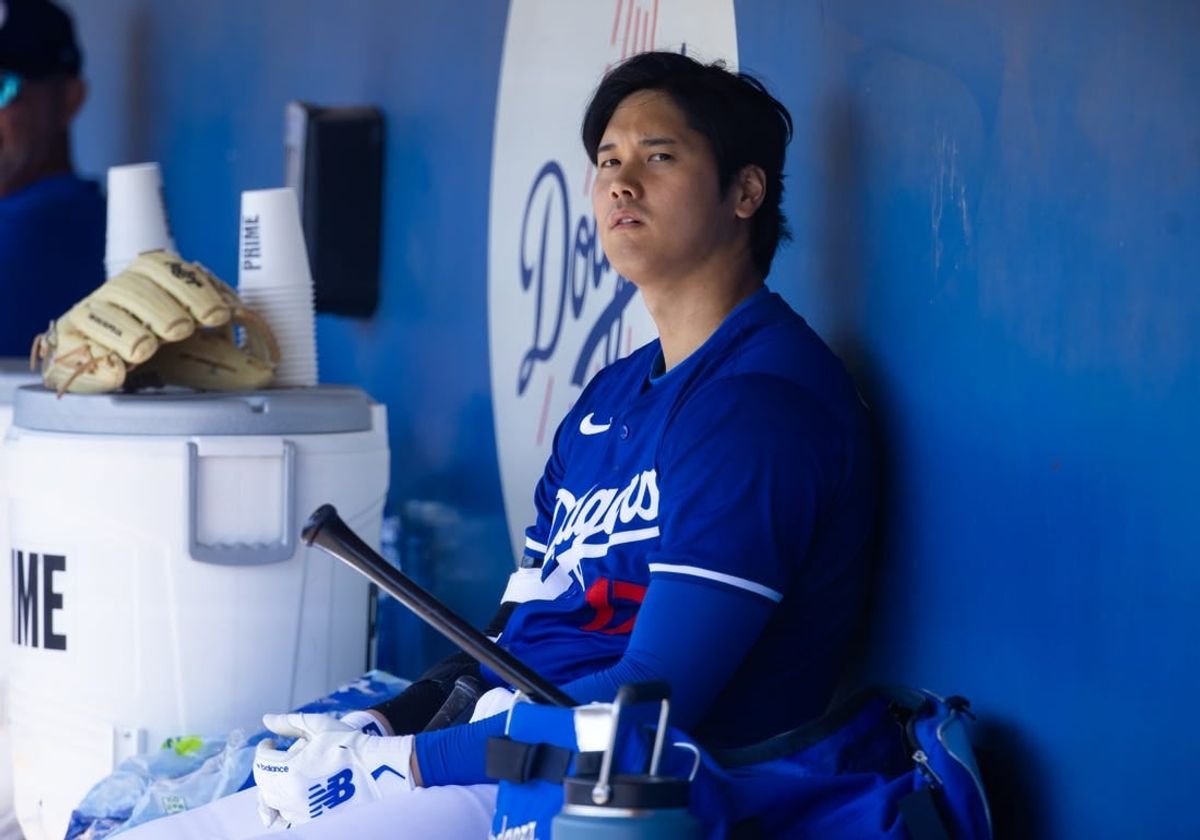 Mar 13, 2024; Phoenix, Arizona, USA; Los Angeles Dodgers designated hitter Shohei Ohtani against the Seattle Mariners during a spring training game at Camelback Ranch-Glendale.