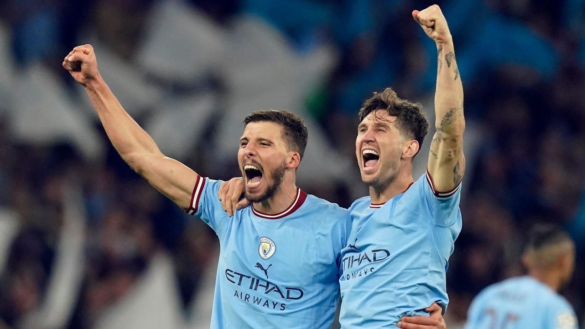 Ruben Dias and John Stone celebrate Man City’s absolute ass-whooping of Real Madrid.