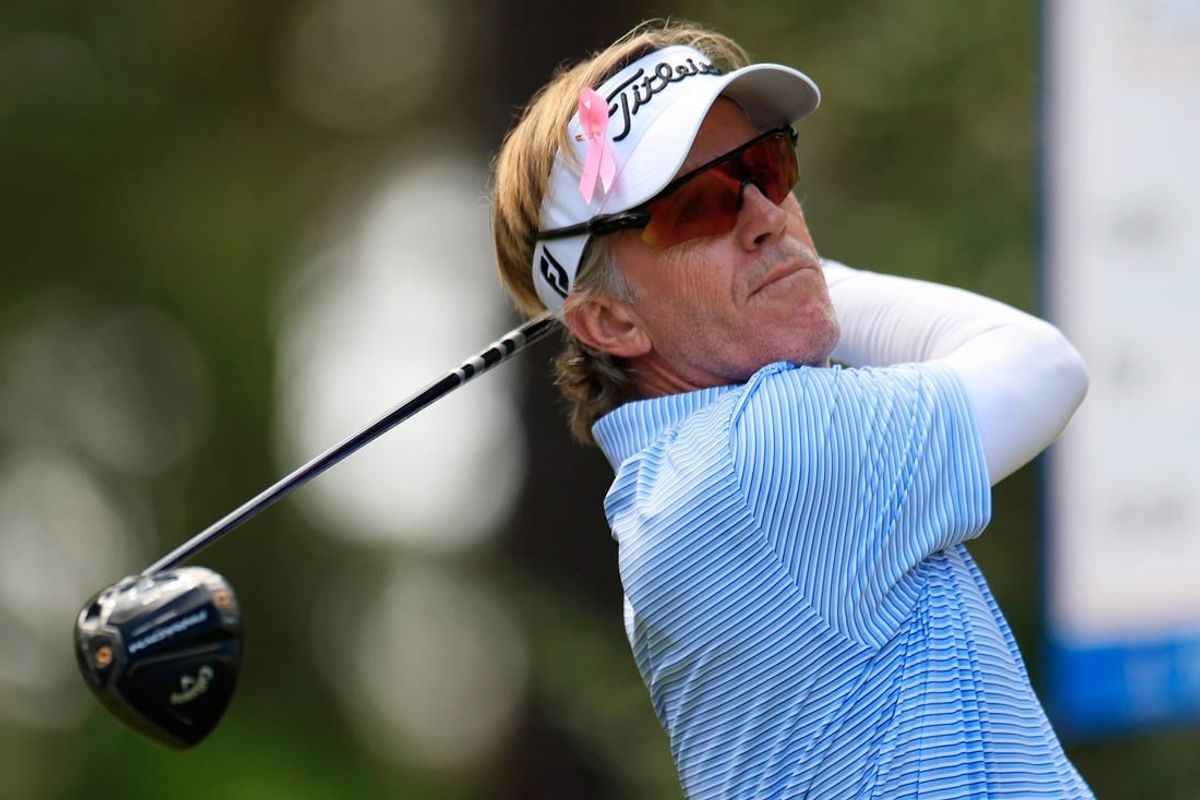 Brett Quigley plays his shot from the sixth tee during the second round of the Constellation Furyk & Friends PGA Tour Champions golf tournament Saturday, Oct. 7, 2023 at Timuquana Country Club in Jacksonville, Fla. [Corey Perrine/Florida Times-Union]
