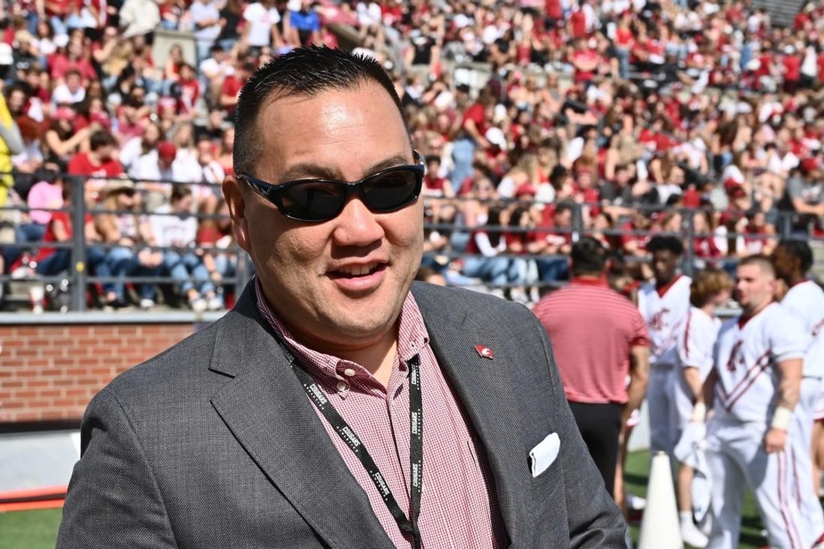 Sep 17, 2022; Pullman, Washington, USA; Washington State Cougars director of athletics Pat Chun looks on before a game against the Colorado State Rams at Gesa Field at Martin Stadium.