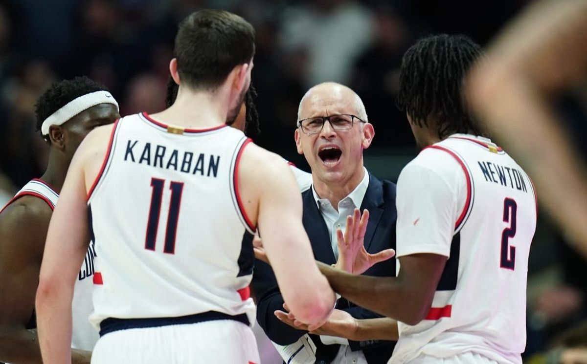 Jan 31, 2024; Storrs, Connecticut, USA; UConn Huskies head coach Dan Hurley talks to his team from the sideline as they take on the UConn Huskies at Harry A. Gampel Pavilion.