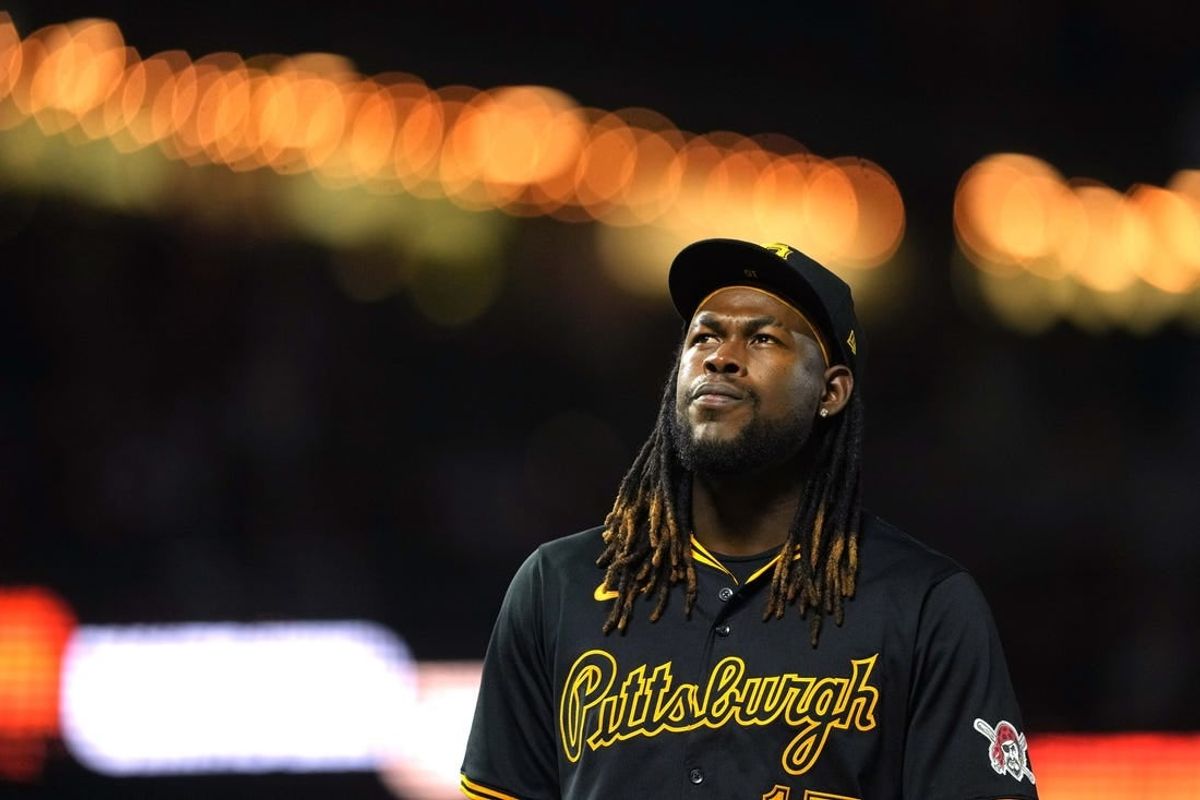 Apr 26, 2024; San Francisco, California, USA; Pittsburgh Pirates shortstop Oneil Cruz (15) walks off the field after the game against the San Francisco Giants at Oracle Park.