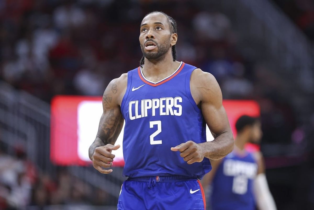 Mar 6, 2024; Houston, Texas, USA; Los Angeles Clippers forward Kawhi Leonard (2) reacts after a play during the game against the Houston Rockets at Toyota Center.