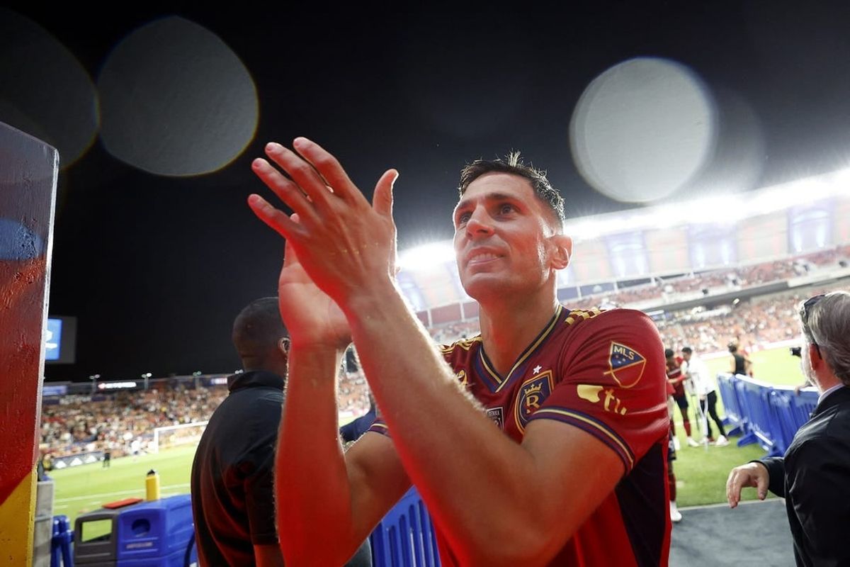 Sep 2, 2023; Sandy, Utah, USA; Real Salt Lake midfielder Damir Kreilach (8) celebrates after their 2-0 win against the Colorado Rapids at America First Field.