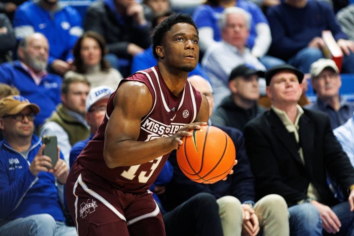 Jan 17, 2024; Lexington, Kentucky, USA; Mississippi State Bulldogs guard Josh Hubbard (13) shoots the ball during the first half against the Kentucky Wildcats at Rupp Arena at Central Bank Center.