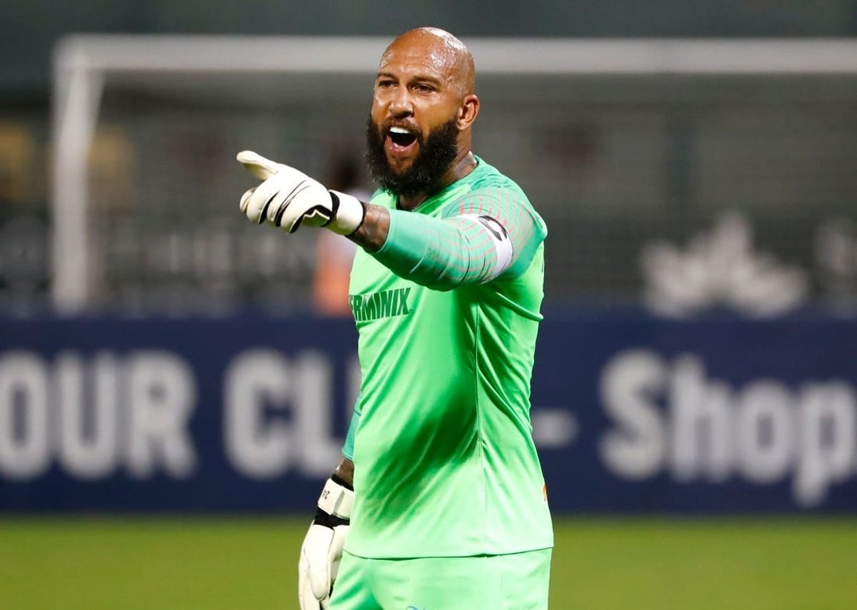 Memphis 901 FC        s Tim Howard yells out to the referee after he is scored on during their match against Charlotte Independence on Saturday, July 25, 2020 during the first live action at AutoZone Park since the season was put on hold to prevent the spread of the coronavirus back in March after the team        s first game of the season.

Fc Char 8