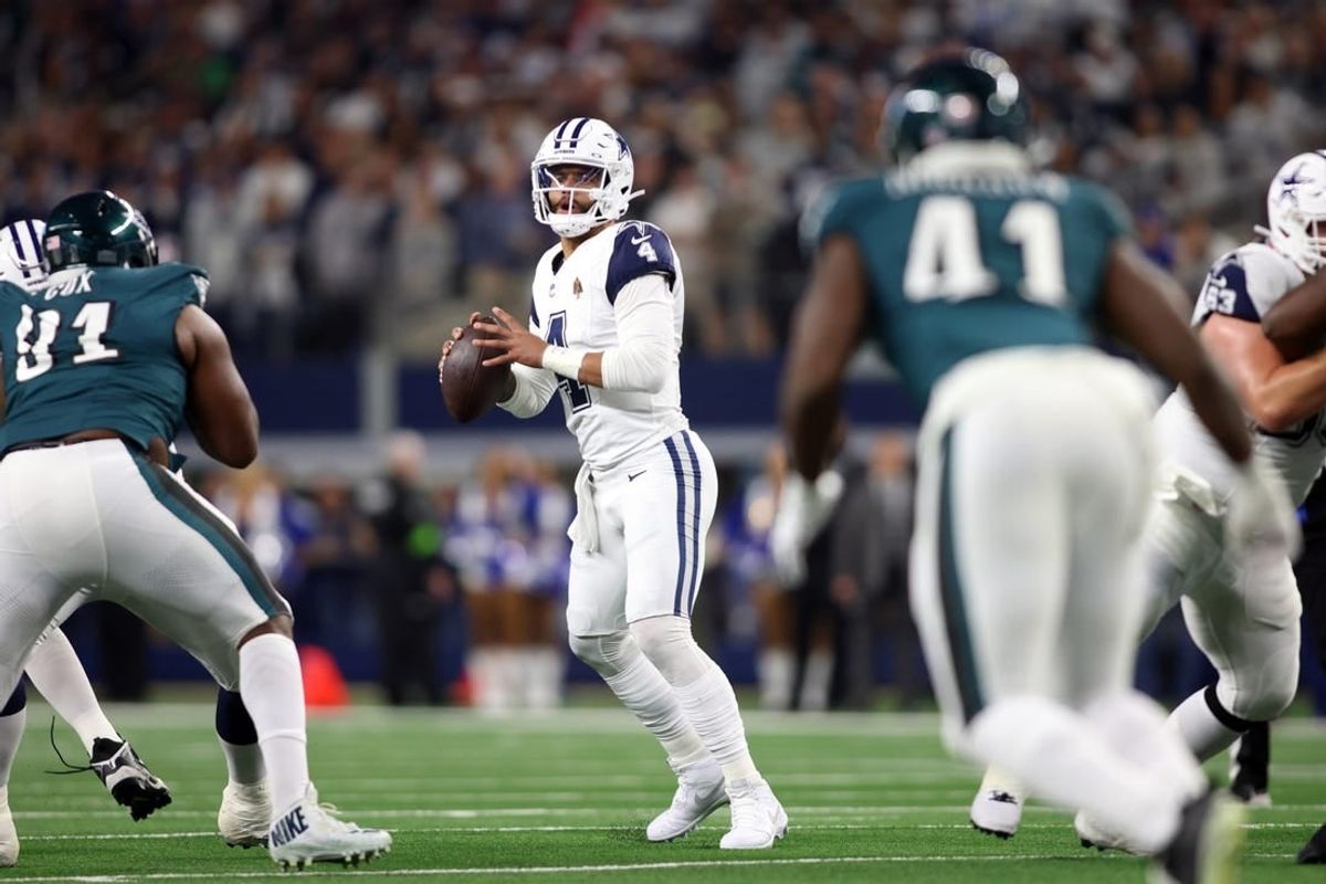 Dec 10, 2023; Arlington, Texas, USA; Dallas Cowboys quarterback Dak Prescott (4) throws a pass in the first half against the Philadelphia Eagles at AT&T Stadium.