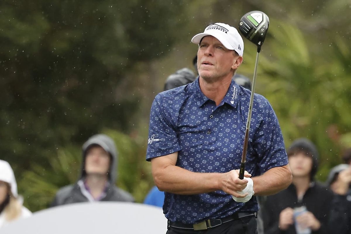 Dec 16, 2023; Orlando, Florida, USA; Steve Stricker plays his shot from the sixth tee during the PNC Championship at The Ritz-Carlton Golf Club.