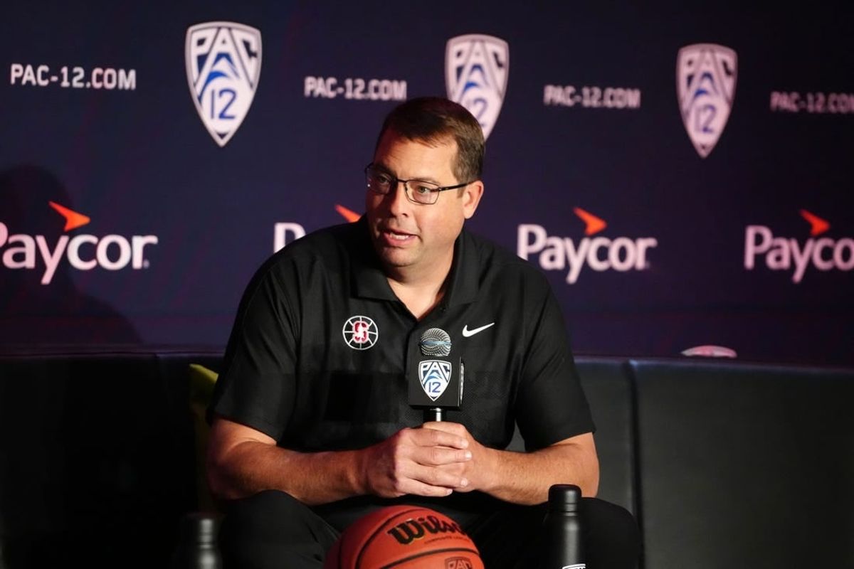 Oct 11, 2023; Las Vegas, NV, USA; Stanford Cardinal coach Jerod Haase during Pac-12 Media Day at Park MGM Las Vegas Conference Center.