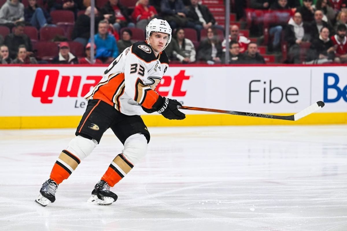 Feb 13, 2024; Montreal, Quebec, CAN; Anaheim Ducks right wing Jakob Silfverberg (33) skates against the Montreal Canadiens during the first period at Bell Centre.