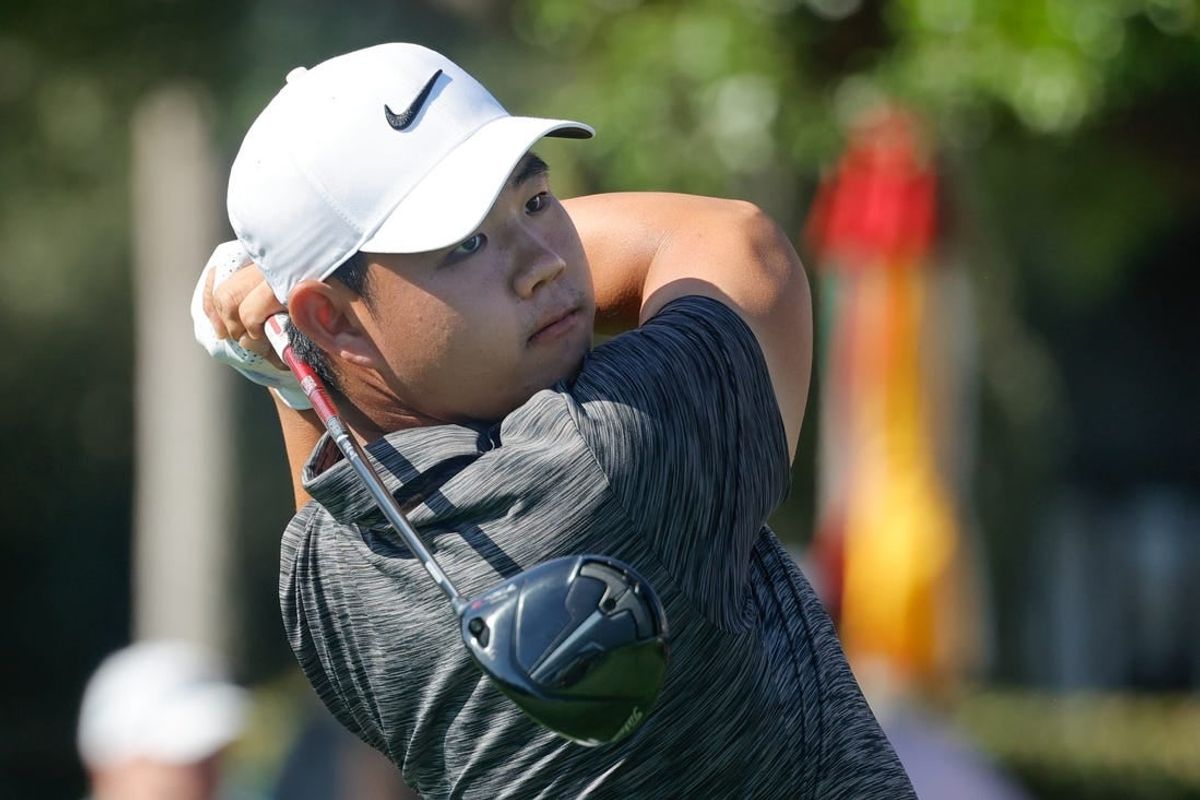 Mar 7, 2024; Orlando, Florida, USA;  Tom Kim hits his drive on the first tee during the first round of the Arnold Palmer Invitational golf tournament.
