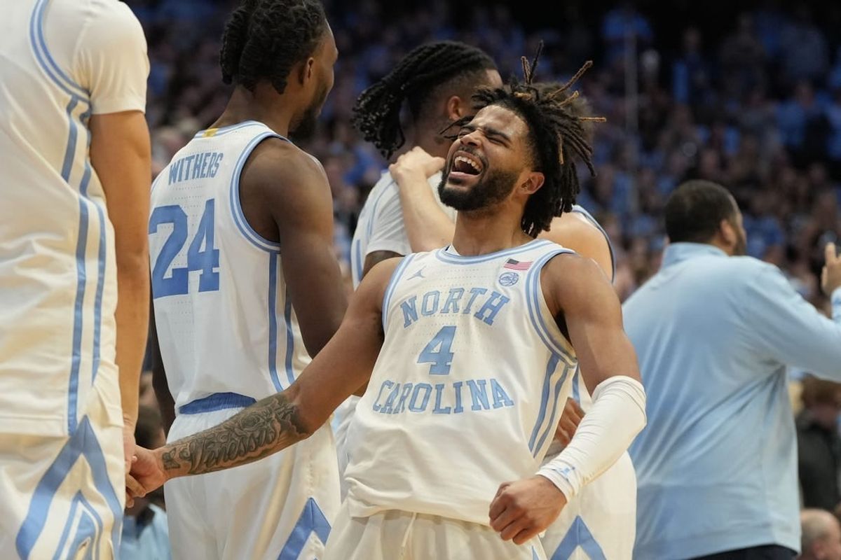Jan 22, 2024; Chapel Hill, North Carolina, USA; North Carolina Tar Heels guard RJ Davis (4) reacts near the end of the second half at Dean E. Smith Center.