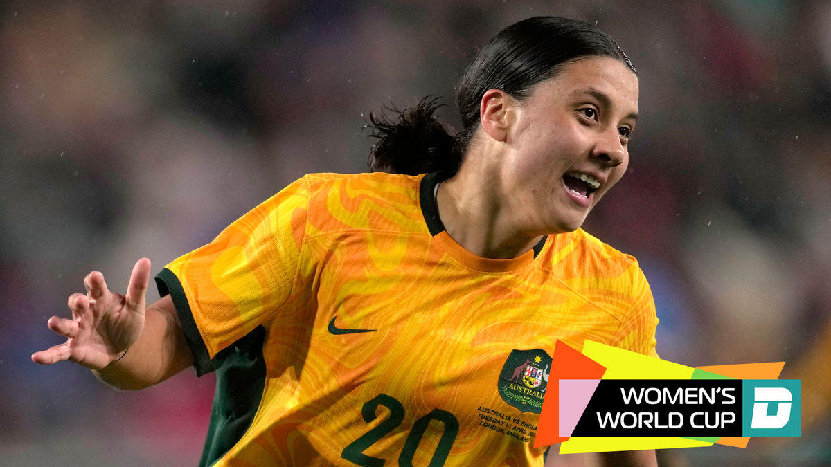 Sam Kerr celebrates after scoring against England during an international friendly.