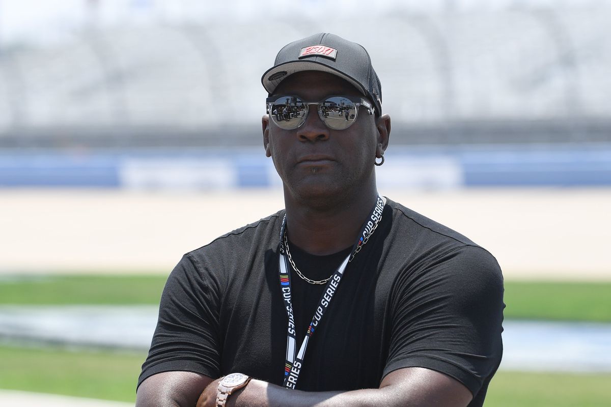Michael Jordan looks on during qualifying for the NASCAR Cup Series Ally 400 on June 24, 2023, at Nashville Superspeedway in Lebanon, TN.