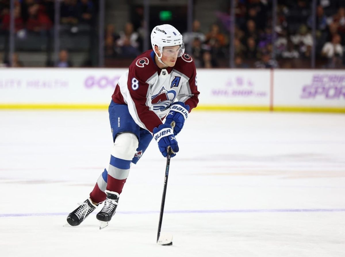 Nov 30, 2023; Tempe, Arizona, USA; Colorado Avalanche defenseman Cale Makar (8) against the Arizona Coyotes at Mullett Arena.