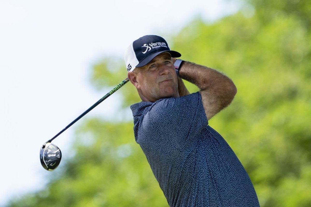 January 13, 2024; Honolulu, Hawaii, USA; Stewart Cink hits his tee shot on the second hole during the third round of the Sony Open in Hawaii golf tournament at Waialae Country Club.
