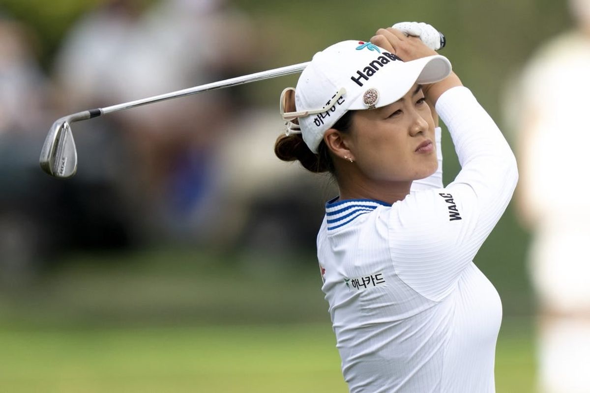 Sep 10, 2023; Cincinnati, Ohio, USA; Minjee Lee, of Australia, hits an approach shot on the 17th hole during the 2023 Kroger Queen City Championship in at Kenwood Country Club.