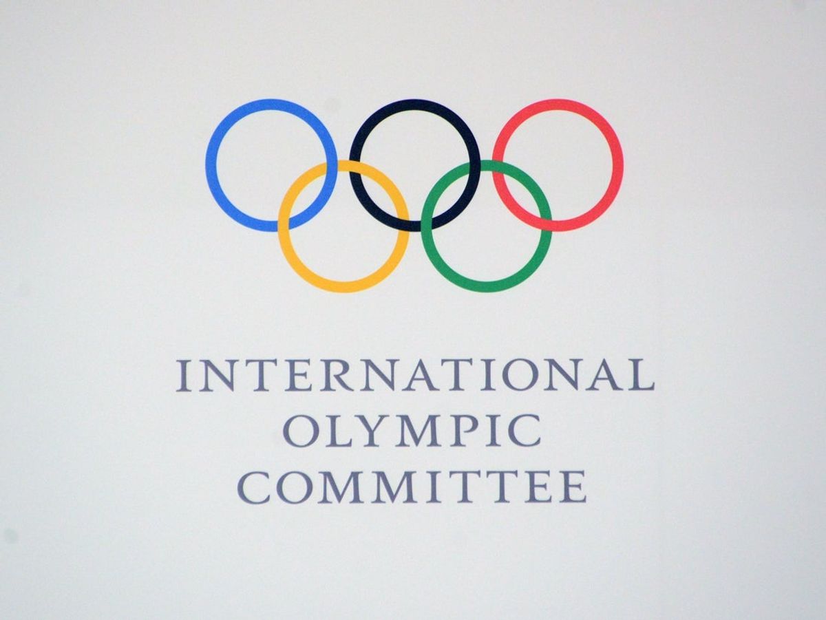 May 10, 2017; Los Angeles, CA, USA; The International Olympic Committee and Olympic rings logo at the LA2024 press conference at the J.W. Marriott Los Angeles L.A. LIVE. Mandatory Credit: Kirby Lee-Imagn Images