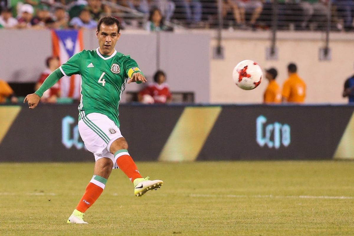 Jun 1, 2017; East Rutherford, NJ, USA; Mexico defender Rafael Marquez (4) passes the ball during the second half of their game against the Republic of Ireland at MetLife Stadium. Mandatory Credit: Ed Mulholland-Imagn Images