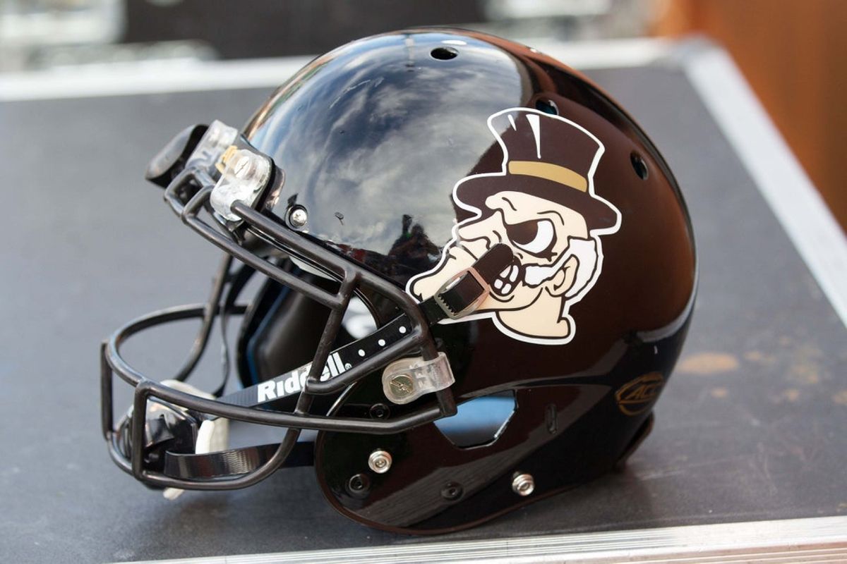 Sep 30, 2017; Winston-Salem, NC, USA; A closeup view of a Wake Forest Demon Deacons helmet during the game against the Florida State Seminoles at BB&T Field. Mandatory Credit: Jeremy Brevard-Imagn Images