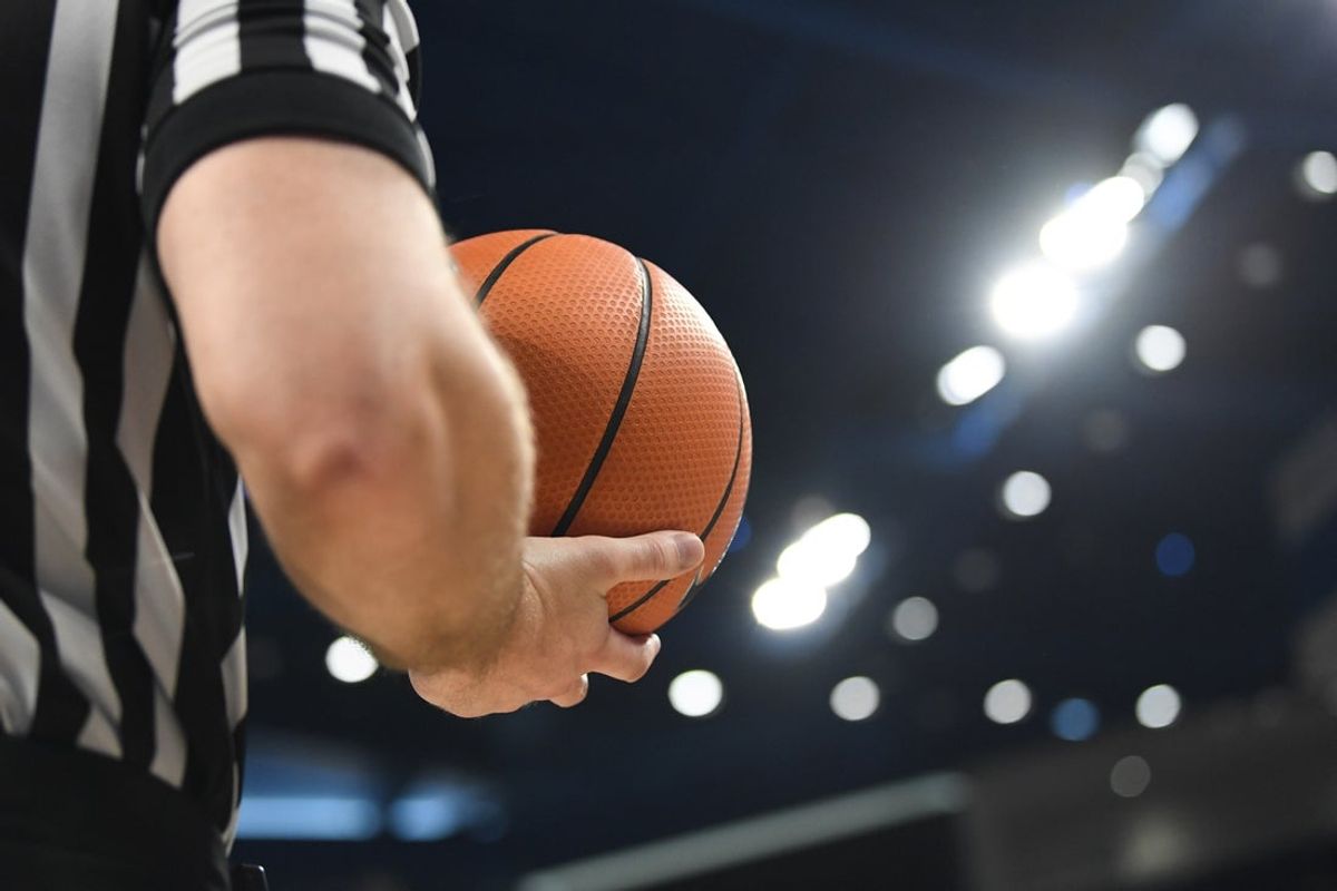 Mar 3, 2018; Chicago, IL, USA; A general stock view of a referee holding a basketball during a game between the DePaul Blue Demons and the Xavier Musketeers at the Wintrust Arena. The Musketeers won 65-62. Mandatory Credit: Patrick Gorski-Imagn Images