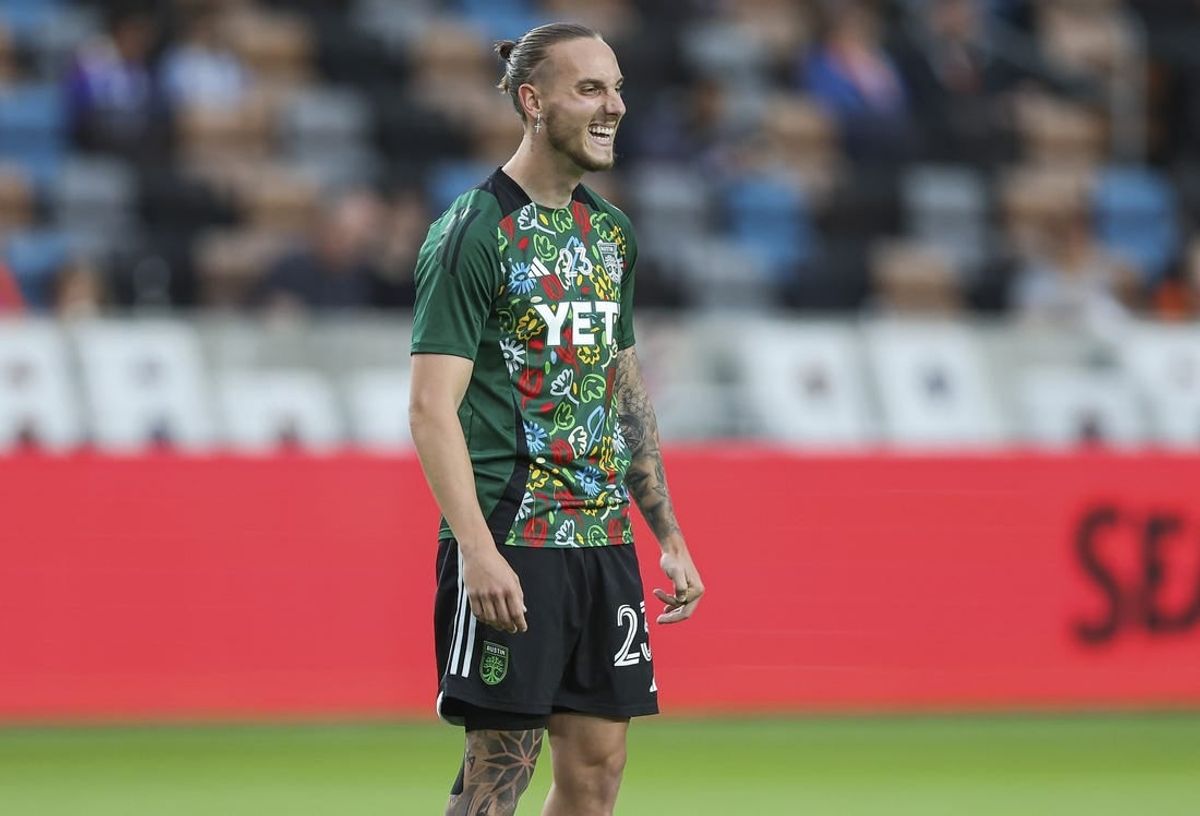Apr 20, 2024; Houston, Texas, USA; Austin FC defender Zan Kolmanic (23) before the match against Houston Dynamo FC at Shell Energy Stadium.