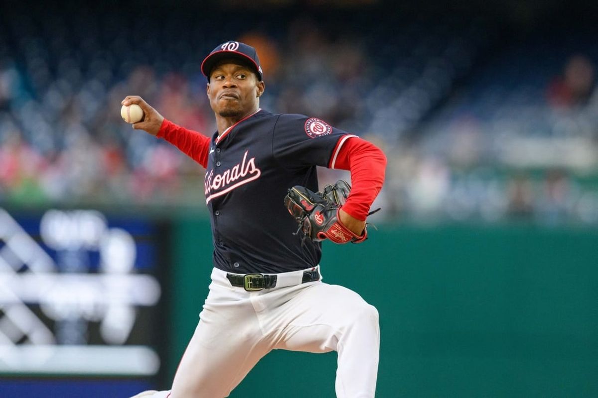 Apr 4, 2024; Washington, District of Columbia, USA; Washington Nationals starting pitcher Josiah Gray (40) throws a pitch during the third inning against the Pittsburgh Pirates at Nationals Park.