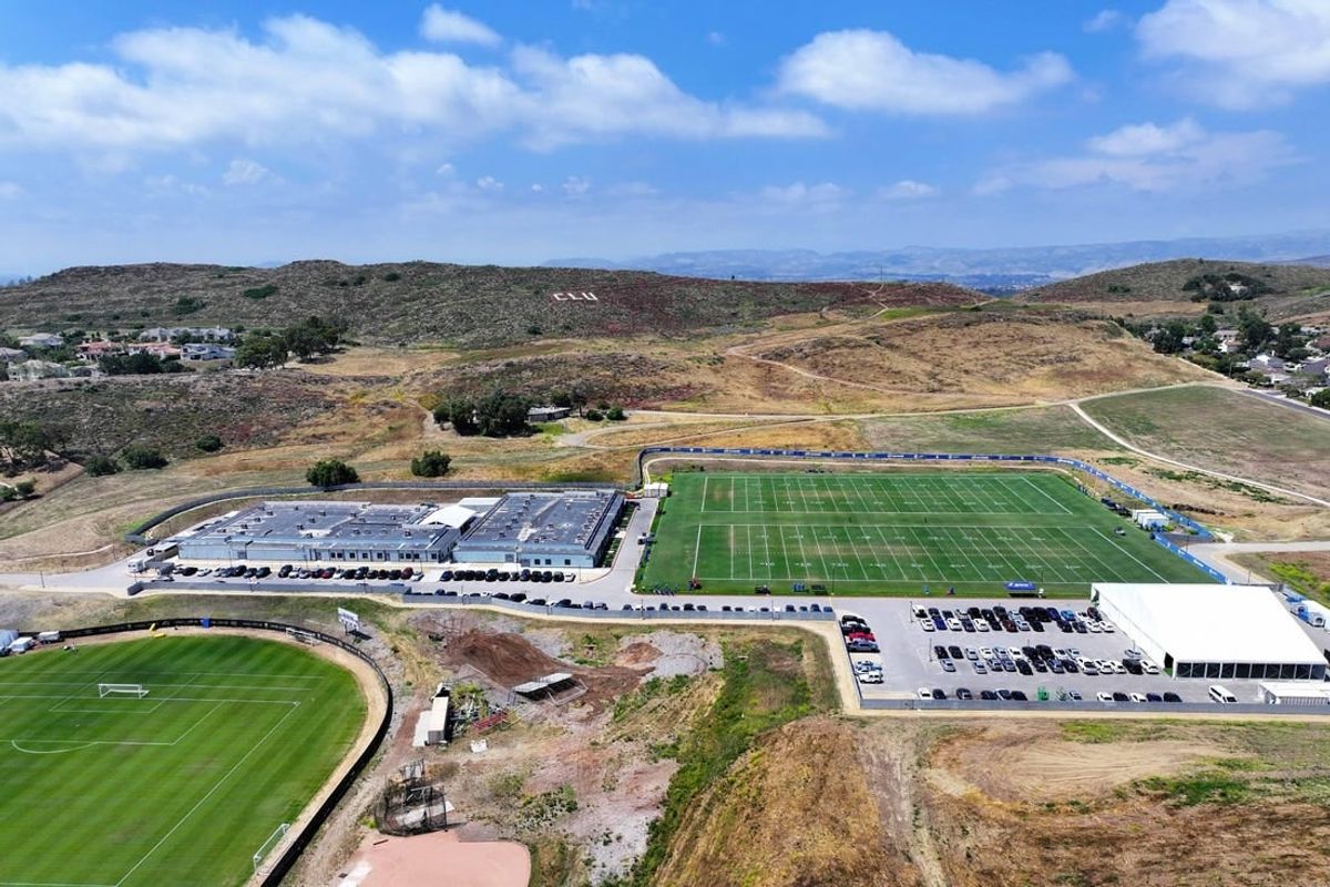 Jun 14, 2023; Thousand Oaks, CA, USA; A general overall aerial view of the Los Angeles Rams training facility and headquarters at Cal Lutheran University.