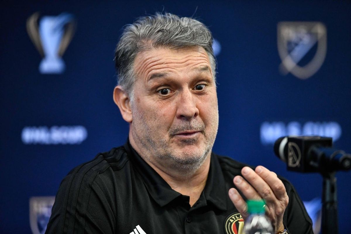Dec 6, 2018; Atlanta, GA, USA; Atlanta United head coach Gerardo Martino answers a question during a press conference at Children's Healthcare of Atlanta Training Ground. Mandatory Credit: Dale Zanine-Imagn Images