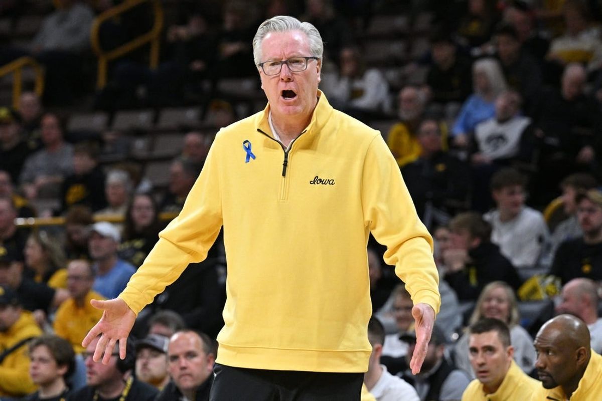 Jan 6, 2024; Iowa City, Iowa, USA; Iowa Hawkeyes head coach Fran McCaffery reacts during the second half against the Rutgers Scarlet Knights at Carver-Hawkeye Arena.