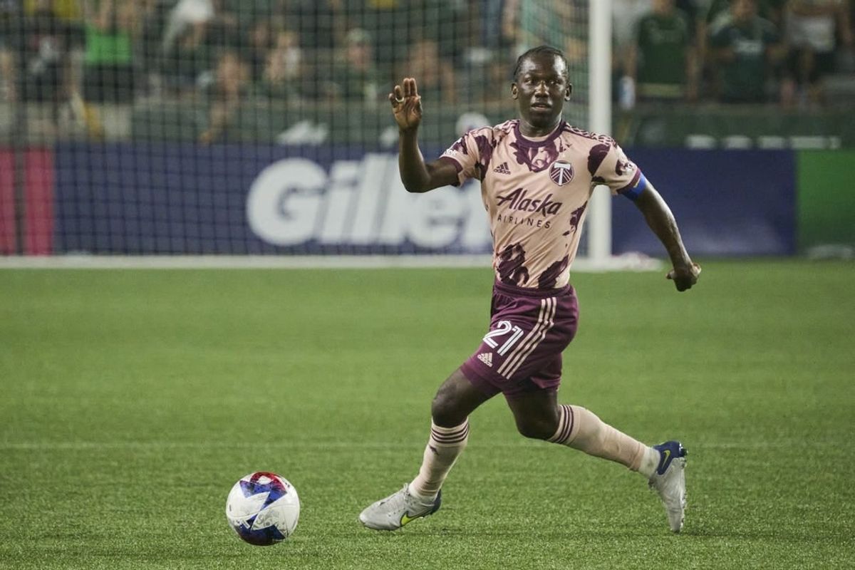 Aug 26, 2023; Portland, Oregon, USA; Portland Timbers midfielder Diego Chara (21) controls the ball during the second half against the Vancouver Whitecaps at Providence Park.