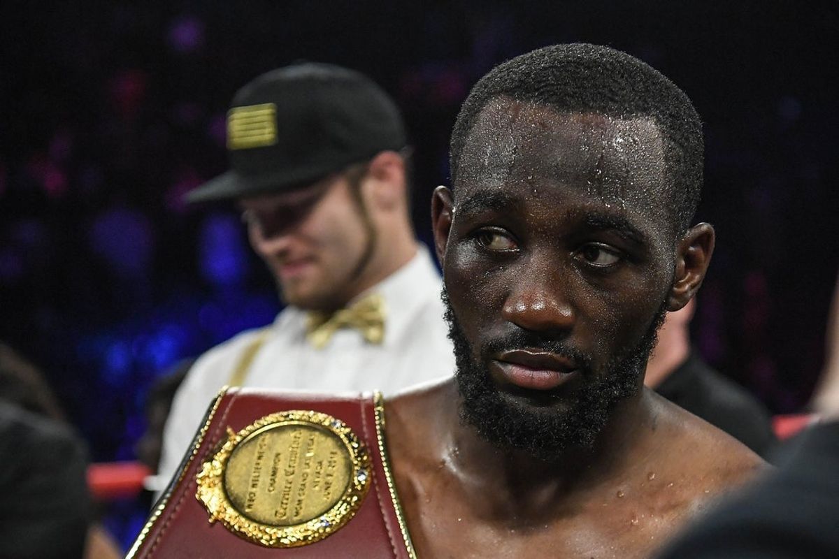 Apr 20, 2019; New York, NY, USA; Terence Crawford looks on after winning his fight against Amir Khan during the WBO welterweight title fight at Madison Square Garden. Mandatory Credit: Sarah Stier-Imagn Images