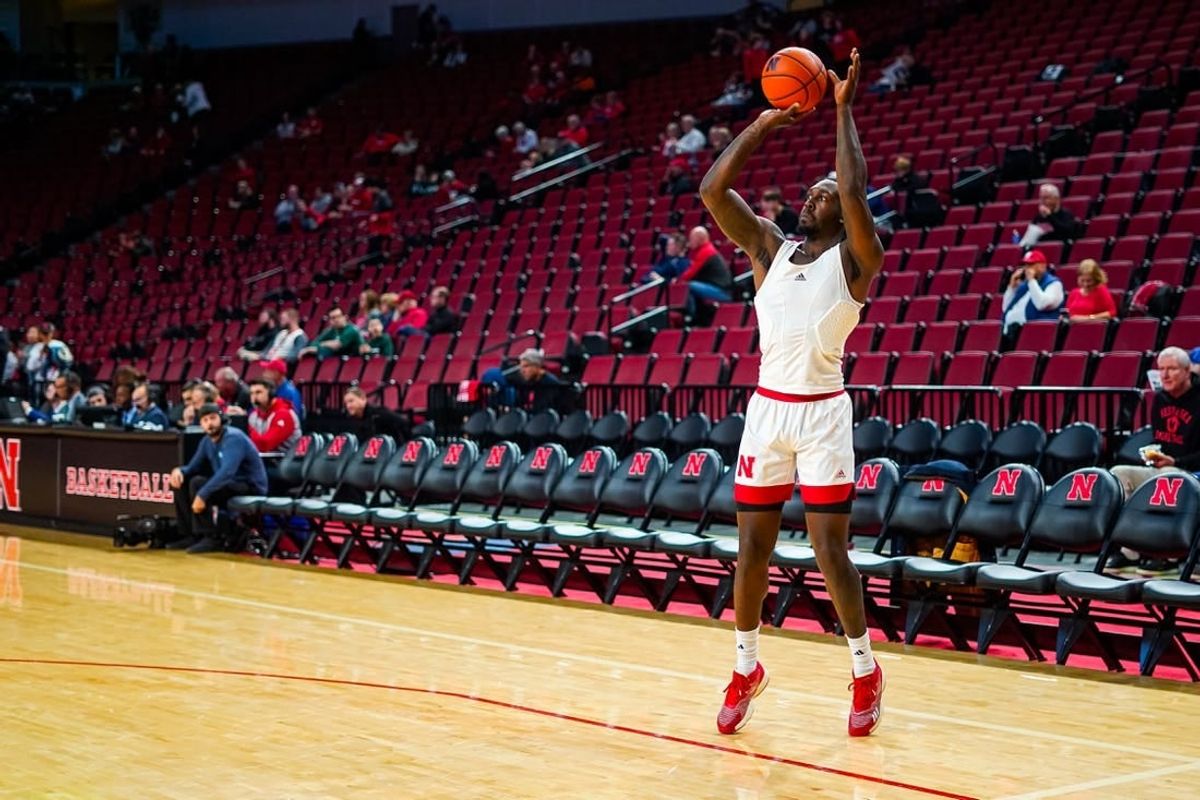 Dec 10, 2023; Lincoln, Nebraska, USA; Nebraska Cornhuskers forward Juwan Gary (4) warms up before the game against the Michigan State Spartans at Pinnacle Bank Arena.