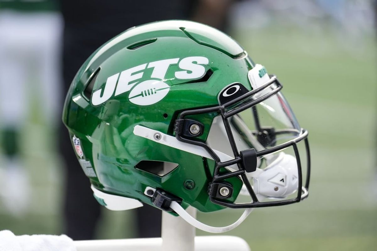 Aug 12, 2023; Charlotte, North Carolina, USA; New York Jets helmet during the second quarter against the Carolina Panthers at Bank of America Stadium.