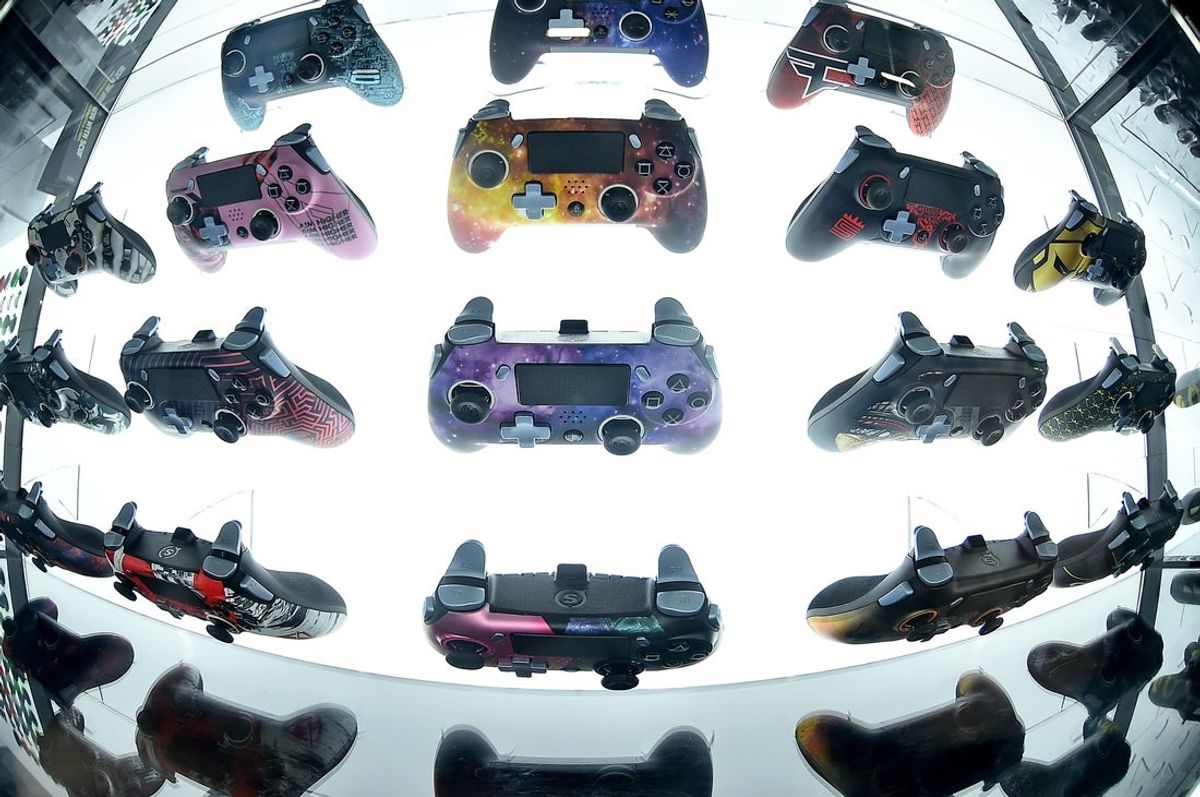 Jul 21, 2019; Miami Beach, FL, USA; A general view of gaming controllers on display during the Call of Duty League Finals e-sports event at Miami Beach Convention Center. Mandatory Credit: Jasen Vinlove-Imagn Images
