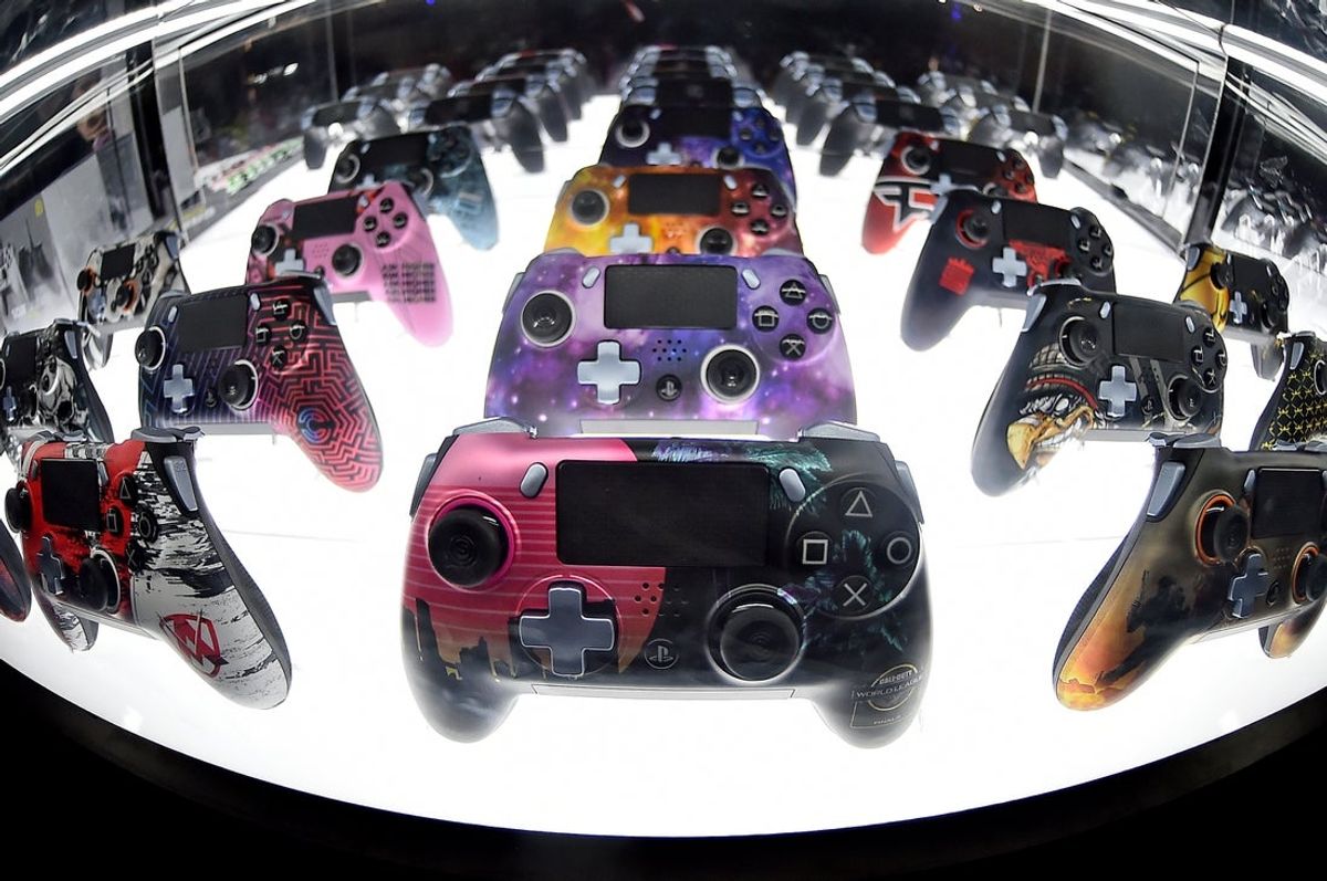 Jul 21, 2019; Miami Beach, FL, USA; A general view of gaming controllers on display during the Call of Duty League Finals e-sports event at Miami Beach Convention Center. Mandatory Credit: Jasen Vinlove-Imagn Images