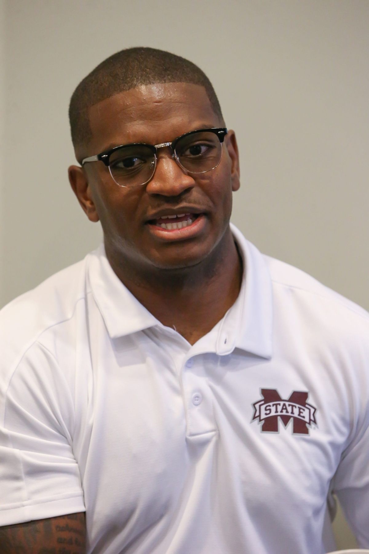 MSU defensive run game coordinator Chris Marve speaks to reporters at Media Day on Saturday, August 10, 2019 at the Leo Seal Complex. Photo by Keith Warren

Msu Football Media Day