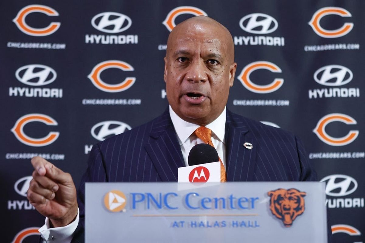 Jan 17, 2023; Chicago, Illinois, US; New Chicago Bears president and CEO Kevin Warren speaks during the press conference at Halas Hall.