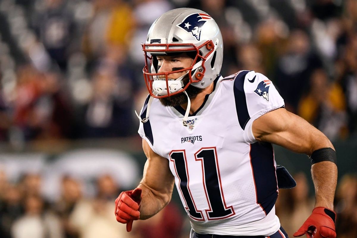 New England Patriots wide receiver Julian Edelman (11) runs onto the field at MetLife Stadium for warmups. The New York Jets host the New England Patriots in NFL Week 7 on Monday, Oct. 21, 2019, in East Rutherford.

Nyj Vs Ne Week 7