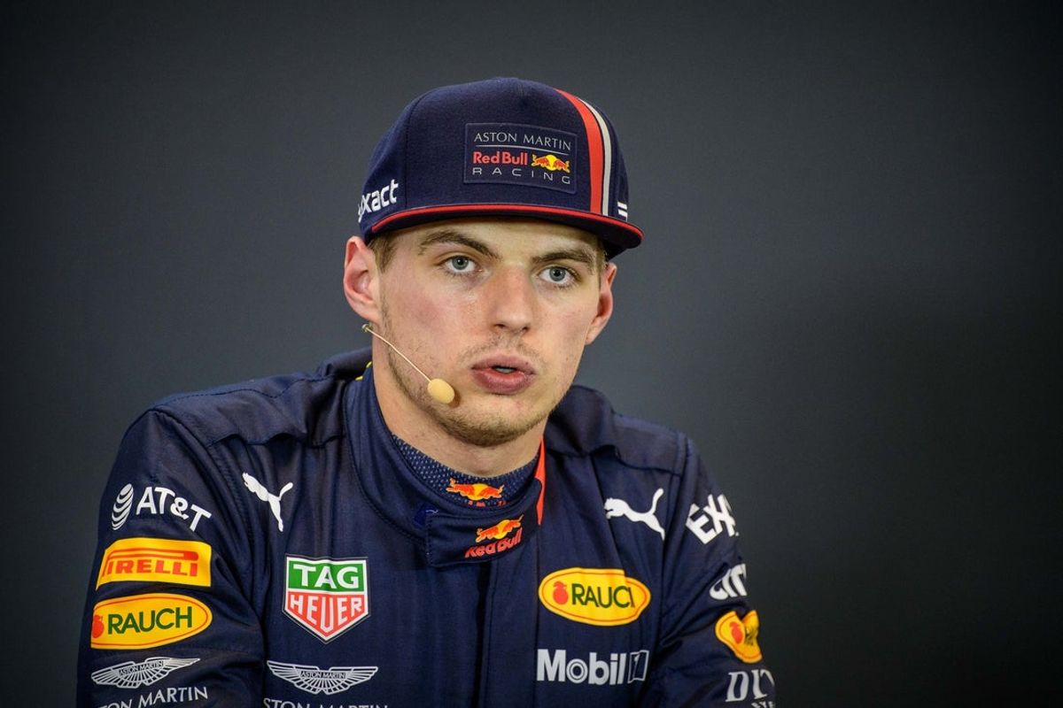 Nov 2, 2019; Austin, TX, USA; Aston Martin Red Bull Racing Honda driver Max Verstappen (33) of Netherlands speaks to the media after qualifying for the United States Grand Prix at Circuit of the Americas. Mandatory Credit: Jerome Miron-Imagn Images