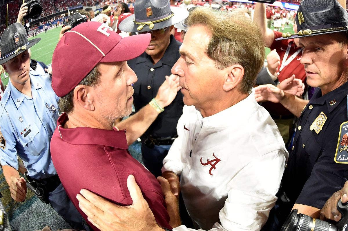 Jimbo Fisher (l.) and Nick Saban