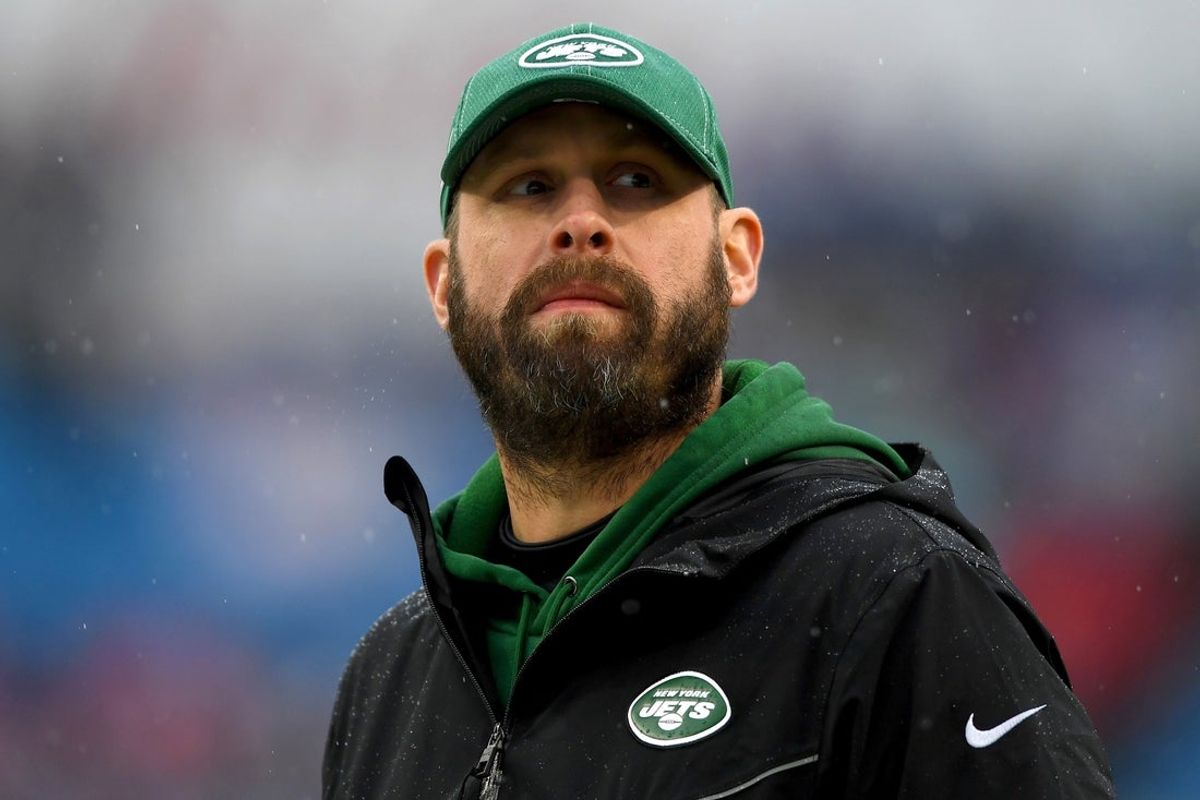 Dec 29, 2019; Orchard Park, New York, USA; New York Jets head coach Adam Gase looks on prior to the game against the Buffalo Bills at New Era Field. Mandatory Credit: Rich Barnes-Imagn Images