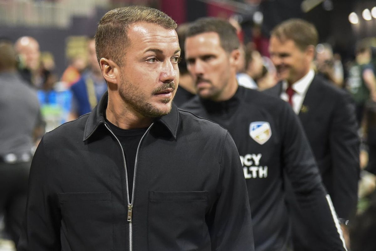 Mar 7, 2020; Atlanta, Georgia, USA; FC Cincinnati interim coach Yoann Damet looks on before a match against Atlanta United at Mercedes-Benz Stadium. Mandatory Credit: Dale Zanine-Imagn Images