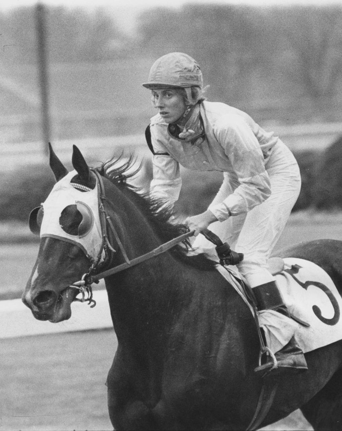 Jockey Diane Crump is the first woman to ride in the Kentucky Derby.  Photo by Jay Thomas, Courier Journal. April 29, 1970

Courier Journal Diane Crump Photo2
