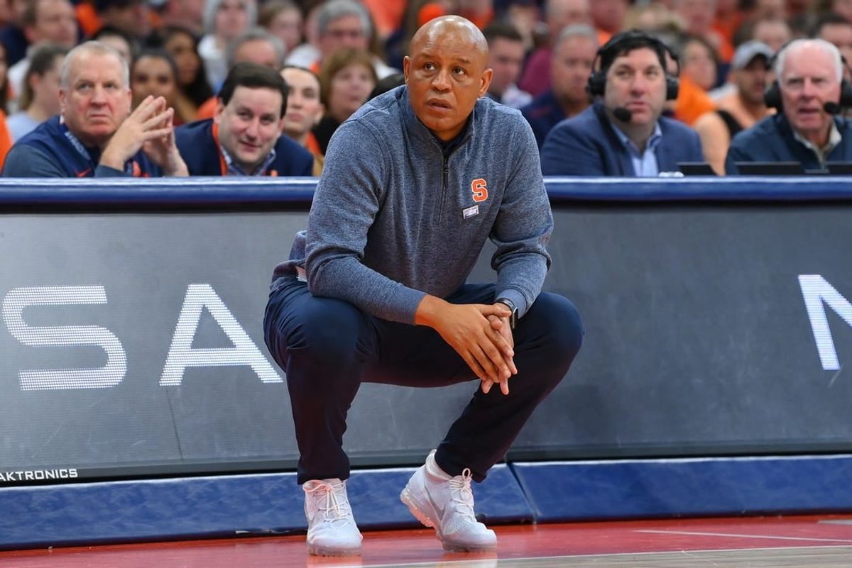 Jan 27, 2024; Syracuse, New York, USA; Syracuse Orange head coach Adrian Autry looks on against the North Carolina State Wolfpack during the second half at the JMA Wireless Dome.